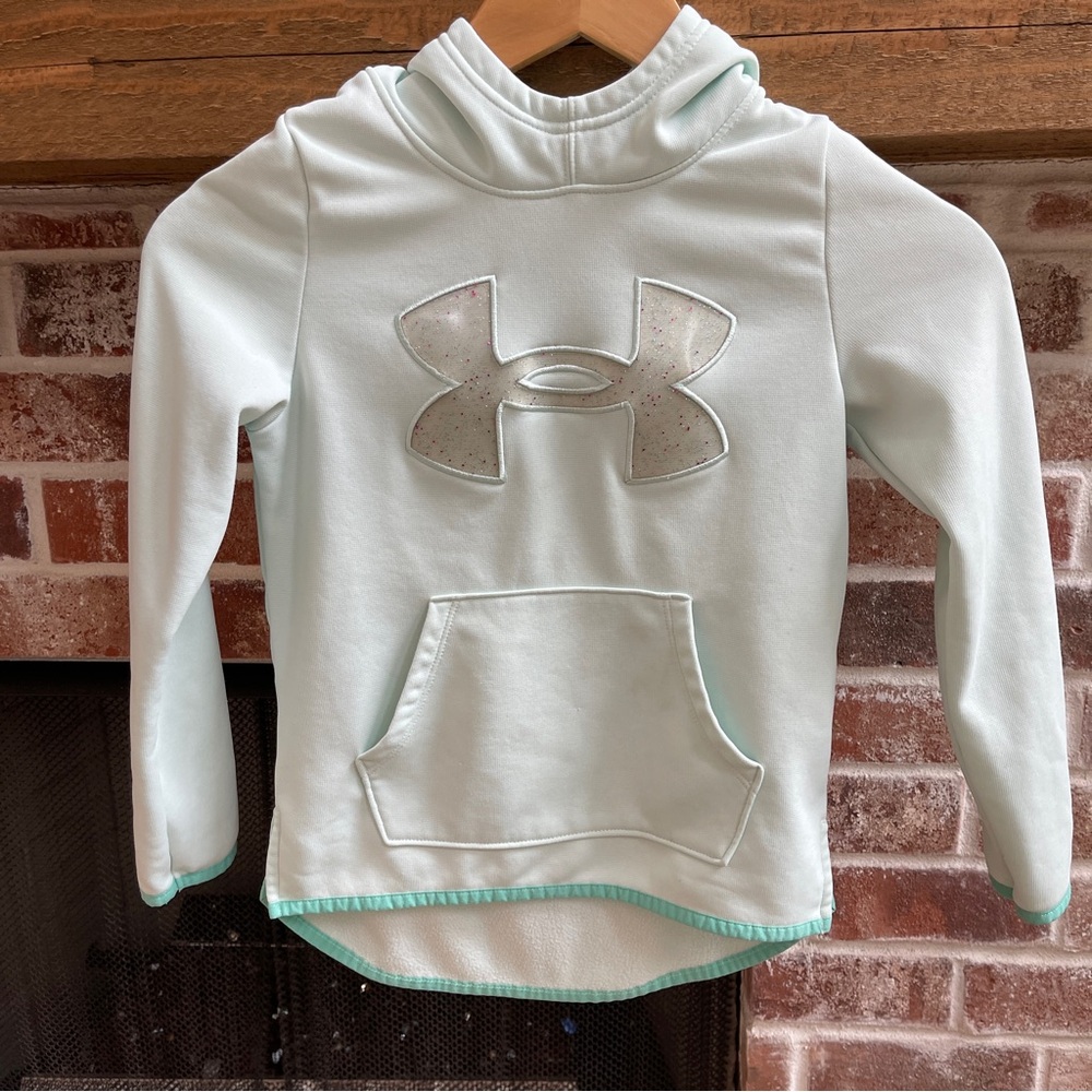 Under Armour Girl's Seaglass Sweatshirt Glitter Logo Hoodie Size YSM